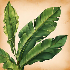 banana leaf on parchment paper background