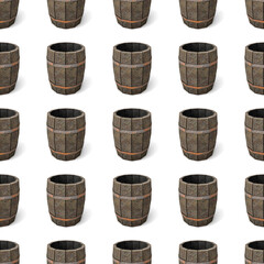 Empty Opened Wooden Cask Barrel Seamless Wallpaper Background. 3D Illustration. File with Clipping Path.