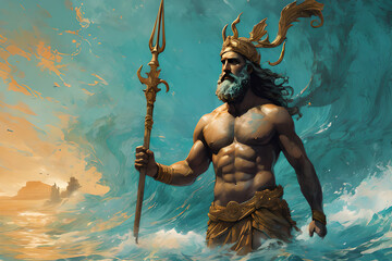 God of the seas and oceans Poseidon. Greek god who ruled the seas.