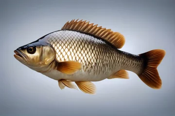 Foto op Plexiglas Crucian isolated white carp background closeup protein raw healthy eating shiny fin fish head freshness grey eye food epicure cold catch water © mohamedwafi