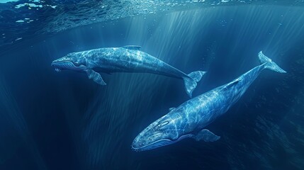 Majestic underwater dance of humpback whales in the deep blue sea