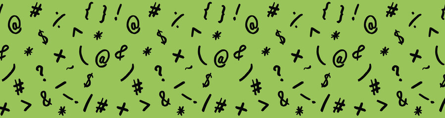 pattern with the image of keyboard symbols. Punctuation marks. Template for applying to the surface. pea background. Horizontal image. Banner for insertion into site.