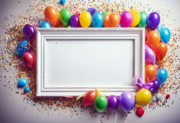 party Colorful birthday background confetti rainbow frame border topview celebration overhead from above object gift present box cel