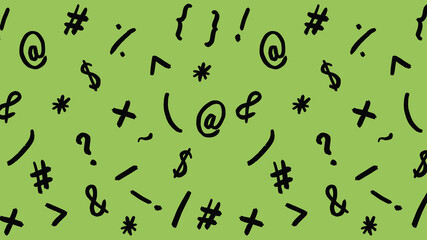 pattern with the image of keyboard symbols. Punctuation marks. Template for applying to the surface. pea background. Horizontal image.