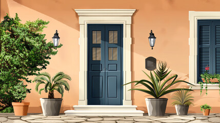 House Entrance Exterior Vector Illustration