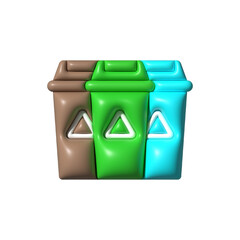 Waste sorting vector 3D icon. Waste, sorting, 3d, icon, bins, garbage, recycling, container, environment, green, trash on white background vector. Waste sorting 3D icon