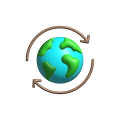  Earth recycling vector 3D icon. Earth, recycling, 3d, icon, environment, green, recycle, planet, globe, eco, ecological, earth-friendly on white background vector. Earth recycling 3D icon