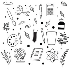 collection of black and white back to school icons (doodle)