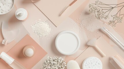 Cosmetic SPA and personal hygiene mock up template for branding identity design View from above Flat lay : Generative AI