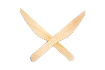 Crossed Wooden Knives, Isolated On White Background