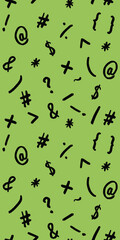 pattern with the image of keyboard symbols. Punctuation marks. Template for applying to the surface. pea background. Vertical image.