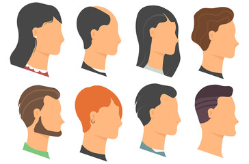 PNG, person, brunette, haircut, hairstyle, human, profile, side, silhouette, social, teenager, trendy, user, boy, different, head, male, avatar, beard, business, cartoon, collection, face, female, hai