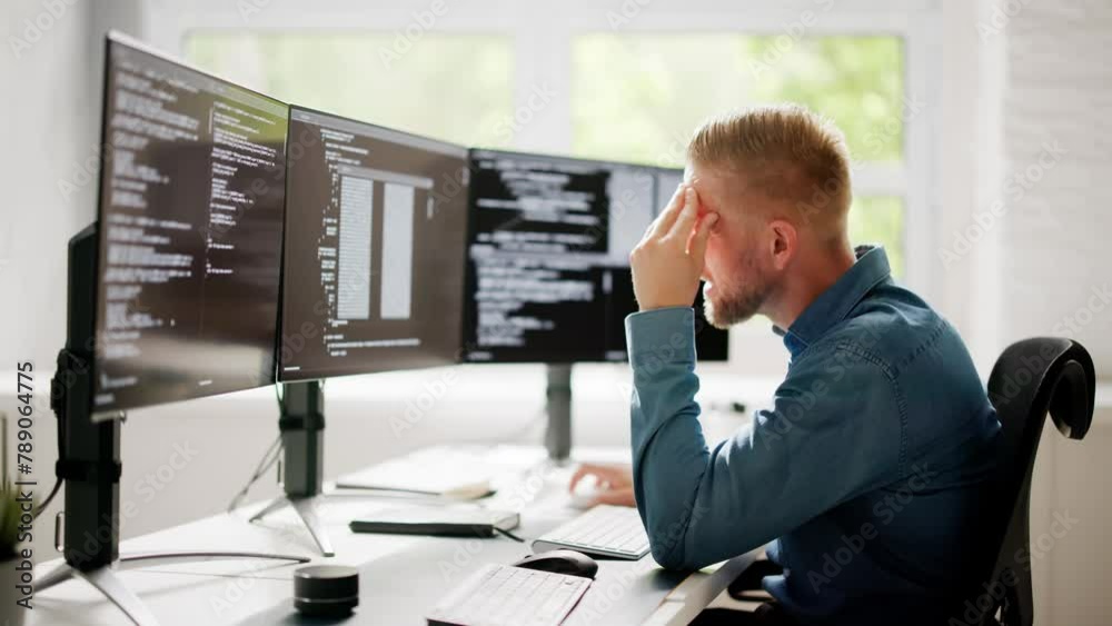 Poster Coder Using Computer At Desk