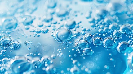 Effervescent fizz and clean cosmetics hygiene or rejuvenate renewable energy Studio shot of transparent cosmetic blue gas bubbles under water in fullframe macro close up with selective : Generative AI
