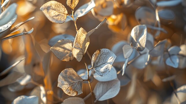 Dried eucalyptus brances and leaves for home decoration Close up view : Generative AI