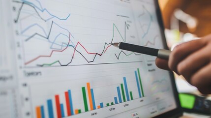 A hand drawing a line graph on a whiteboard during a business presentation, visualizing trends and projections for stakeholders and investors. - obrazy, fototapety, plakaty