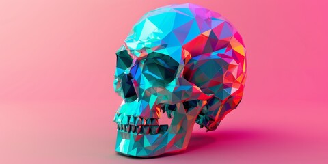 Iridescent skull and human anatomy model on grey background for research, medicine, and design. Detailed, colorful, holographic cranium artwork for art, cyberpunk, and neon graphics. - obrazy, fototapety, plakaty