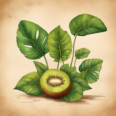 kiwi on parchment paper background