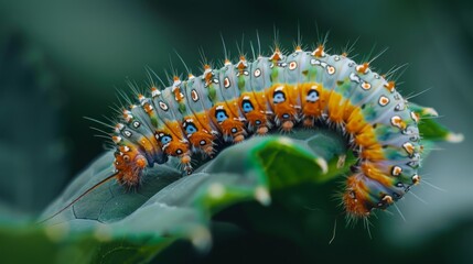 A macro shot of a caterpillar munching on a leaf, showcasing the fascinating process of metamorphosis and the lifecycle of these fascinating creatures.