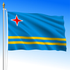Aruba, official national waving flag, dutch antilles, vector illustration