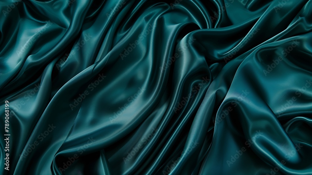 Poster dark teal green silk satin shiny smooth fabric soft folds luxury background with space for design we