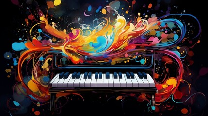 Abstract and colorful illustration of a keyboard on a black background - obrazy, fototapety, plakaty