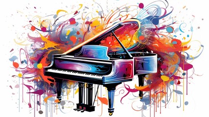 Abstract and colorful illustration of a piano on a white background - obrazy, fototapety, plakaty