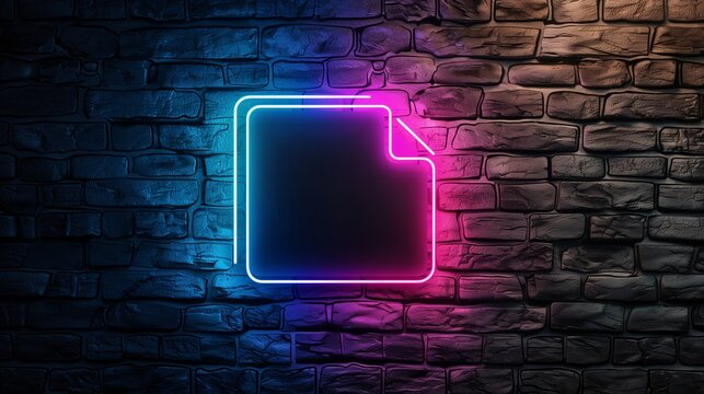 Folder icon neon on brick wall background
