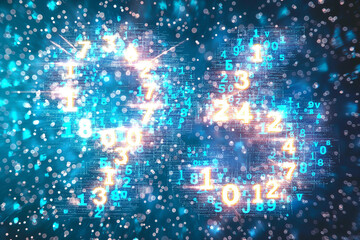 abstract picture mathematical symbols glowing numbers Solving mathematical equations Solving physics equations, background image, cover image - obrazy, fototapety, plakaty