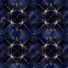 Abstract seamless luxury dark blue and gold geometric pattern background  - obrazy, fototapety, plakaty