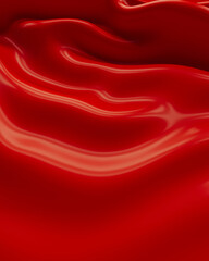 Red flowing waves crushed vibrant curve sculpture silky smooth elegance 3d illustration render digital rendering - 789071963