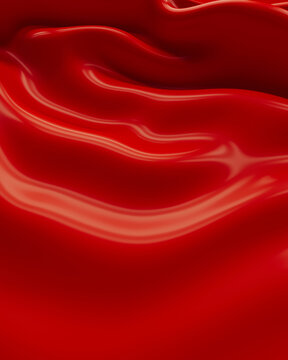 Red flowing waves crushed vibrant curve sculpture silky smooth elegance 3d illustration render digital rendering