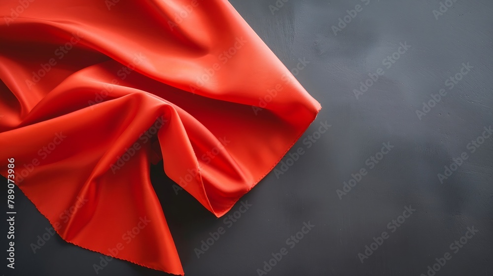Poster top view with red empty kitchen napkin isolated on table background Folded cloth for mockup with copy space Flat lay Minimal style : Generative AI
