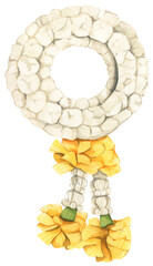 Thai garland colorful flower for Mother's day, Songkran festival or religion buddhism observation day. Phuang malai thai floral garland flowers. Watercolor illustration.