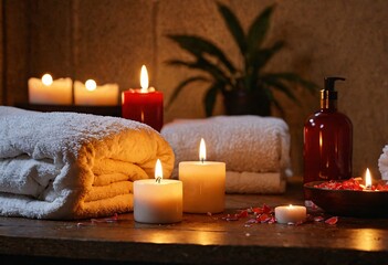 Fototapeta na wymiar Candlelight Retreat: Indulgent Bath Time Ambiance