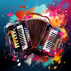 Abstract and colorful illustration of an accordion on a black background - obrazy, fototapety, plakaty
