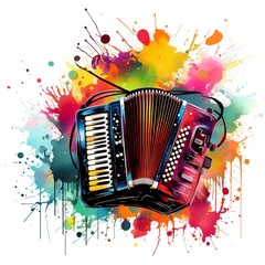 Abstract and colorful illustration of an accordion on a white background