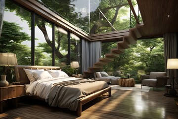 Skylight Ceilings & Treetop Whispers: Tree Canopy Aerial Bedroom Concepts