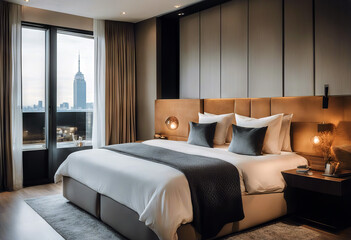 room comfortable luxurious bed interior contemporary Stylish finishings modern bedchamber designer luxury real estate villa hotel design architecture decor furniture