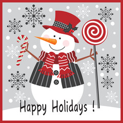 Christmas  card design with cute snowman and lollipop