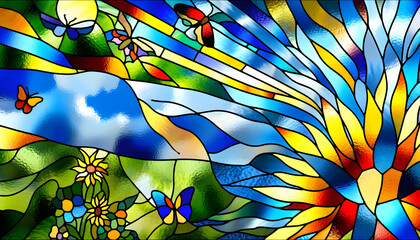Stained glass spring nature