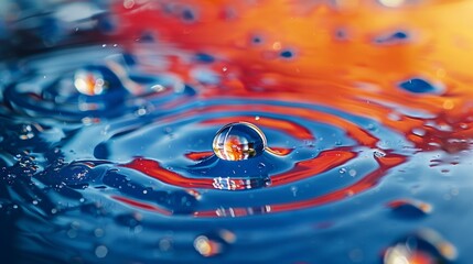 Water drop captures vivid reflection - obrazy, fototapety, plakaty
