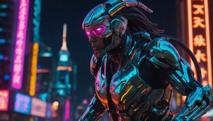 cyborg in neon light