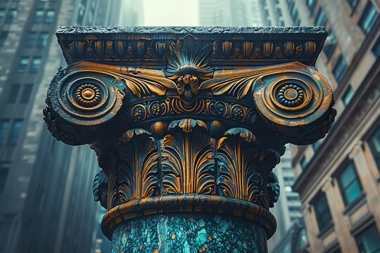 In the heart of the concrete jungle, closeup of ancient runes carved into skyscrapers and street corners unveils a hidden layer of mysticism and intrigue, blending the old world with the new in unexpe