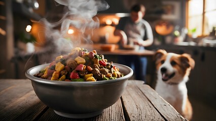 A dog in anticipation to a healthy homemade puppy meal