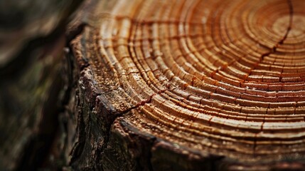 Round piece of wood with many cracks and grooves