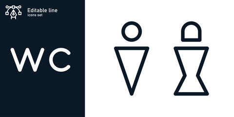 All gender restroom sign. Toilet line icon, linear style vector pictogram. WC gender symbol..