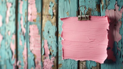 Vintage Pink Note Clipped on Weathered Blue Wood