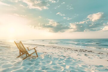 Beautiful image of beach and resting chair. Beautiful landscape portrait of beach with resting chair .
