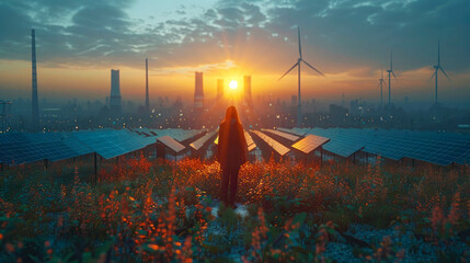 Concept green eco energy, wind power plants, alternative electricity environmentally friendly